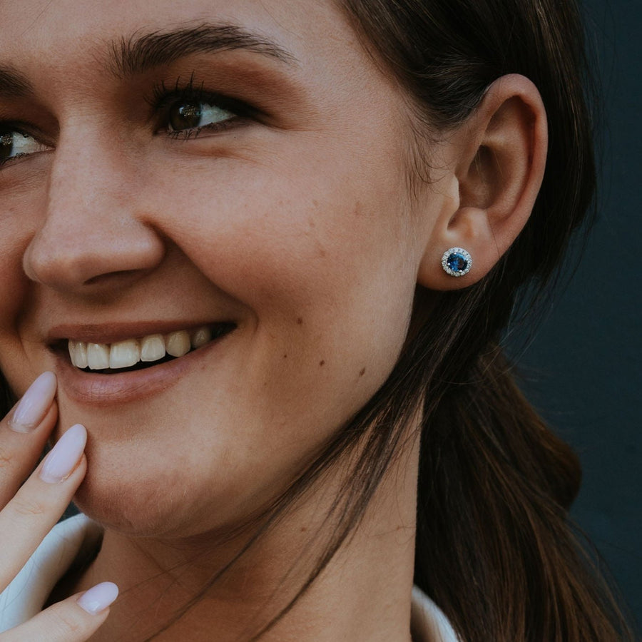 18ct White Gold Sapphire and Diamond Stud  Earrings