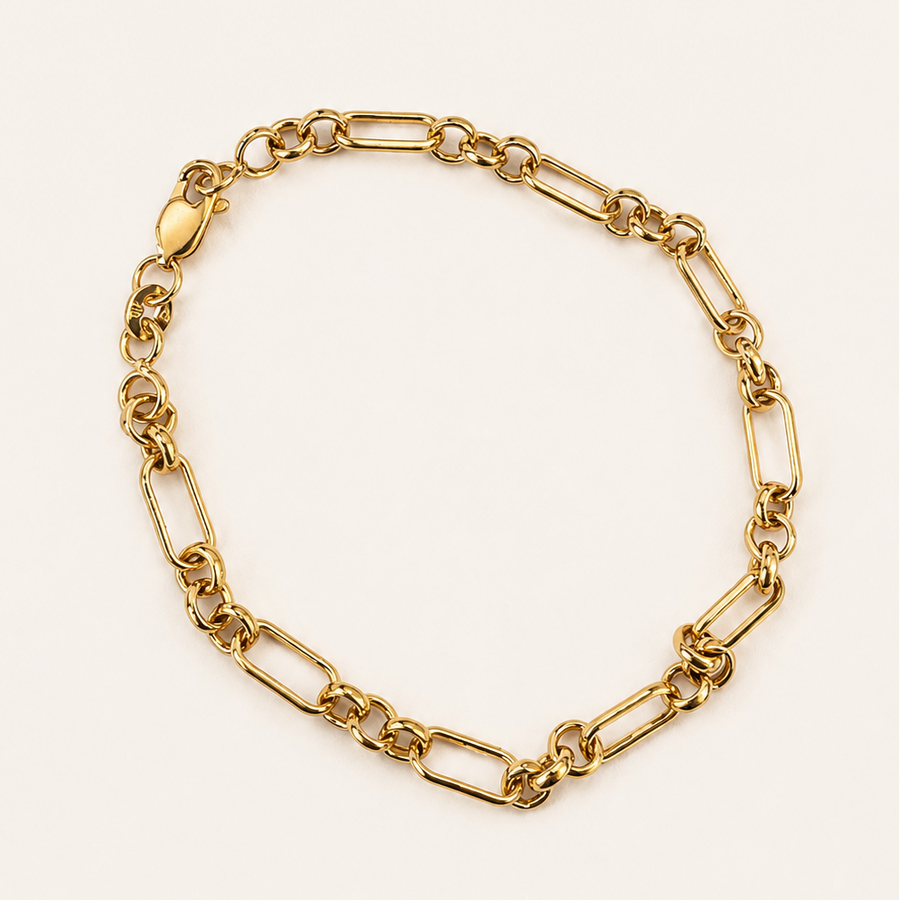 9ct Yellow Gold Figaro Belcher Chain Bracelet — Stack-Ready Classic