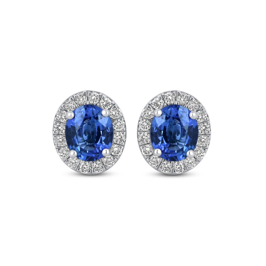 18ct White Gold Sapphire and Diamond Stud  Earrings