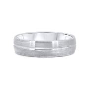 Wedding ring with matt finish and engraved line through the centre