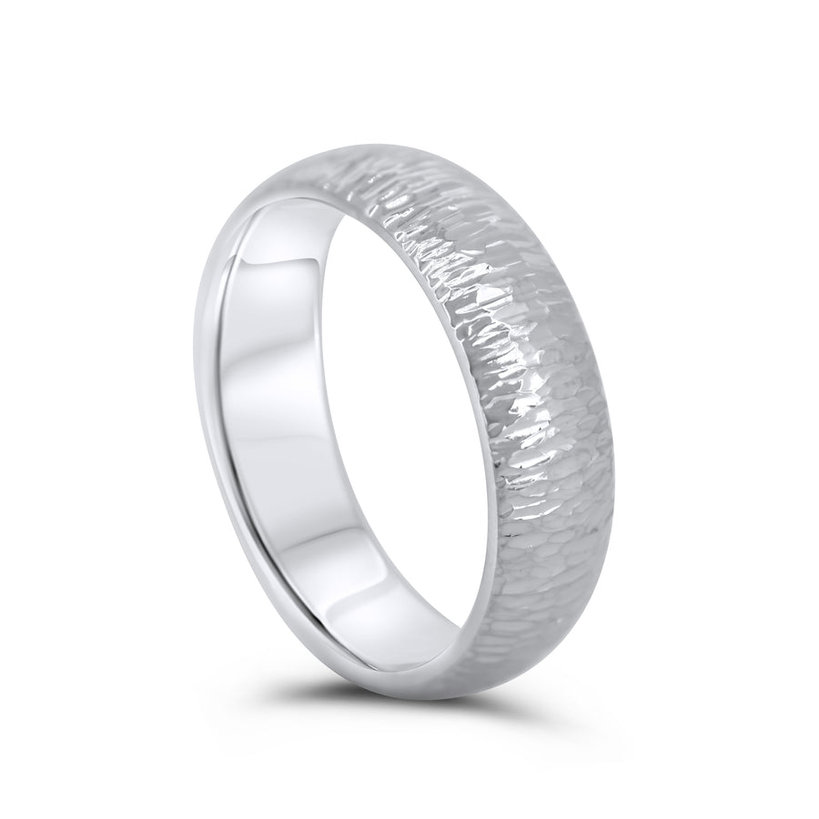 Wedding ring with bark finish handmade in Platinum