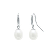 8mm White Teardrop Freshwater Pearl Earrings in 9ct White Gold