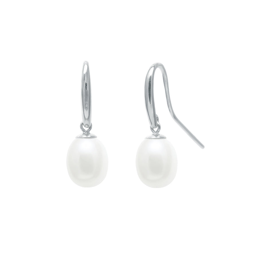 8mm White Teardrop Freshwater Pearl Earrings in 9ct White Gold