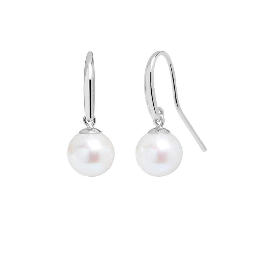 8mm White Freshwater Pearl Drop Earrings in 9ct White Gold