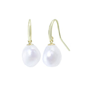 White Baroque Freshwater Pearl Drop Earrings in 9ct Yellow Gold