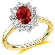18ct Yellow Gold & Platinum, Ruby & Diamond Halo Engagement Ring