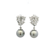 18ct White Gold, Tahitian Pearl & Diamond Earrings