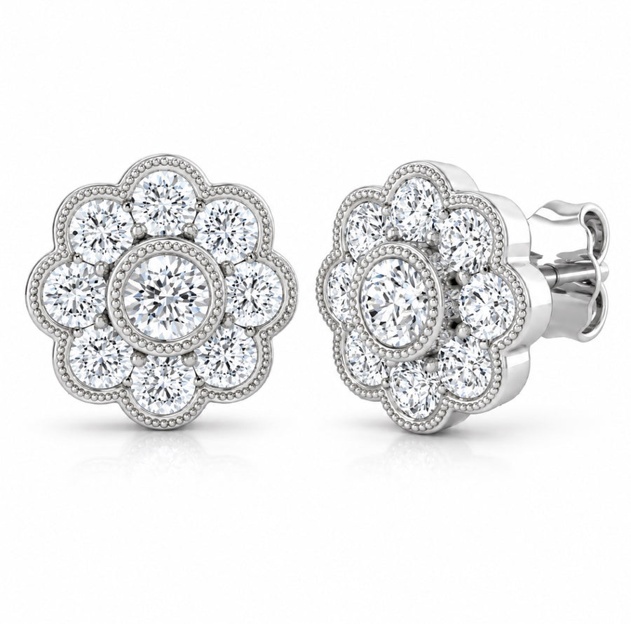 9ct White Gold, Lab Grown Diamond Halo Earrings