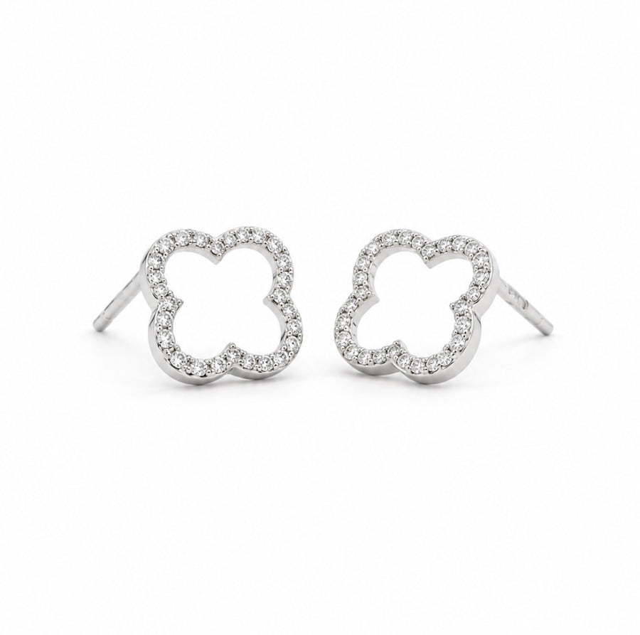 9ct White Gold Natural Diamond Quatrefoil Earrings