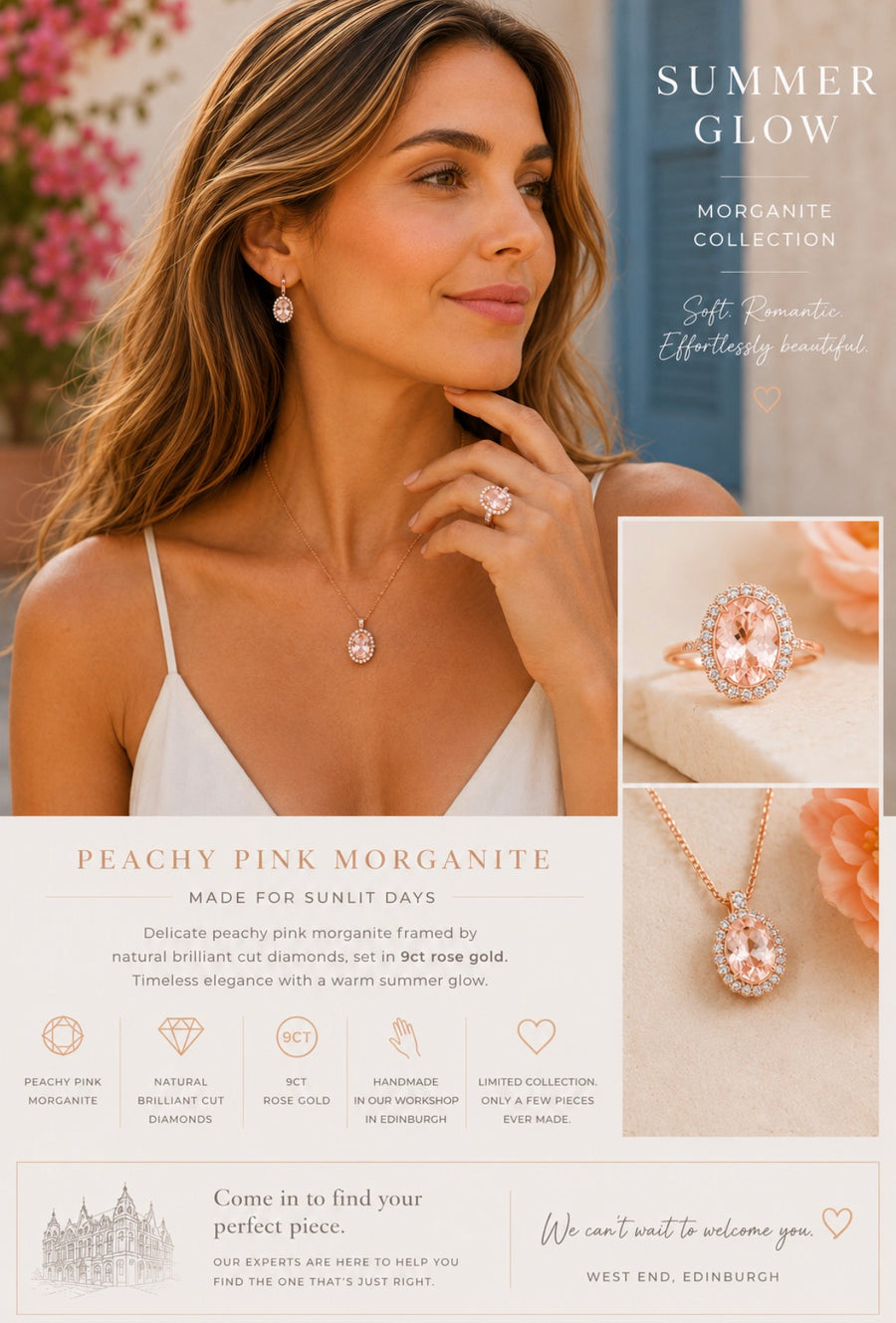 18ct Rose Gold Oval Morganite And Diamond Ring