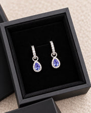 White Gold Diamond Hoop & Pear Shape Tanzanite Drop Earrings