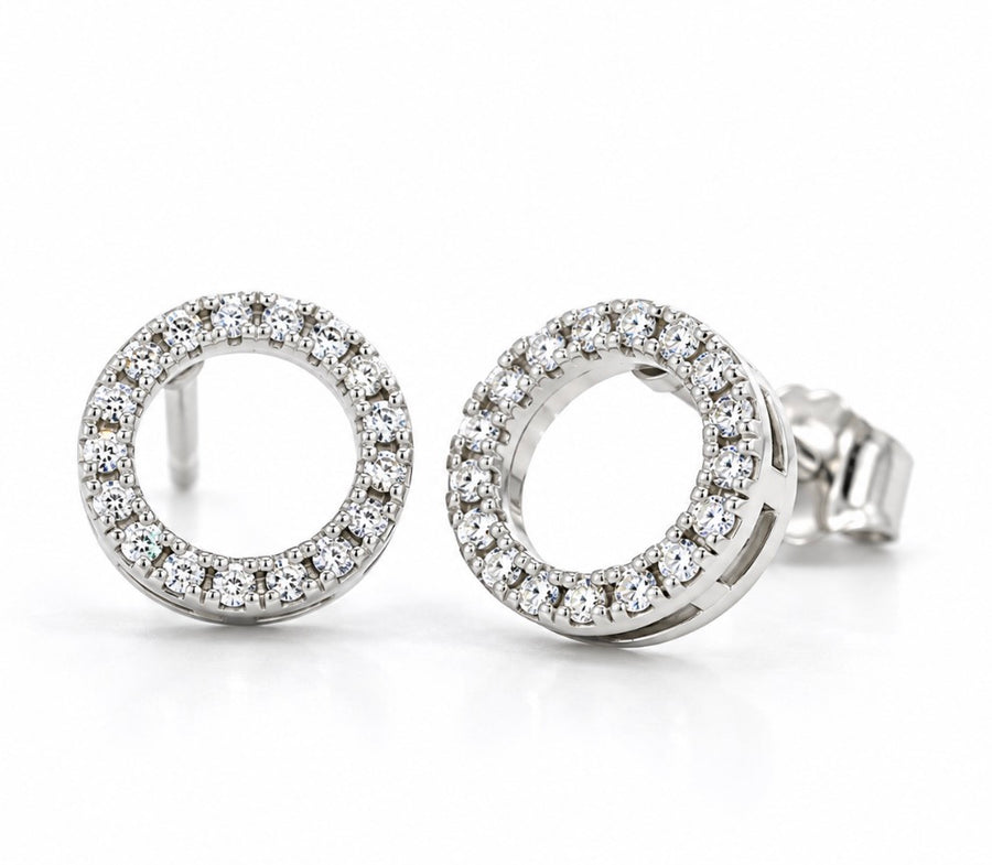 18ct White Gold Natural Diamond Open Circle Earrings
