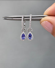 White Gold Diamond Hoop & Pear Shape Tanzanite Drop Earrings