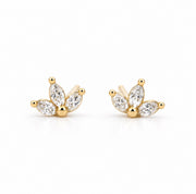 18ct Yellow Gold Natural Diamond Tiny Lotus Flower Earrings