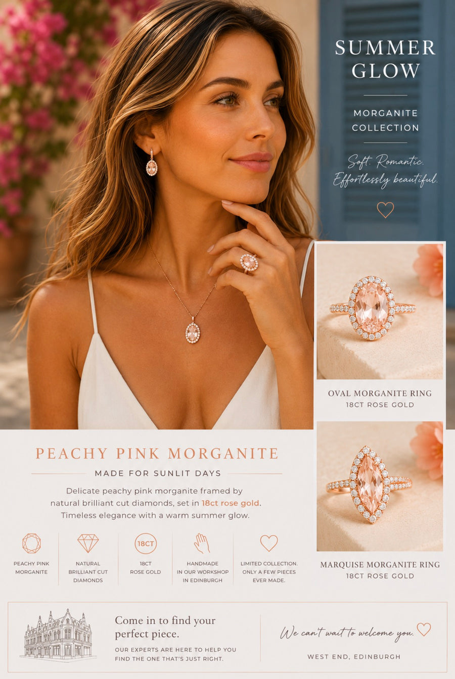 18ct Rose Gold Morganite And Diamond Ring