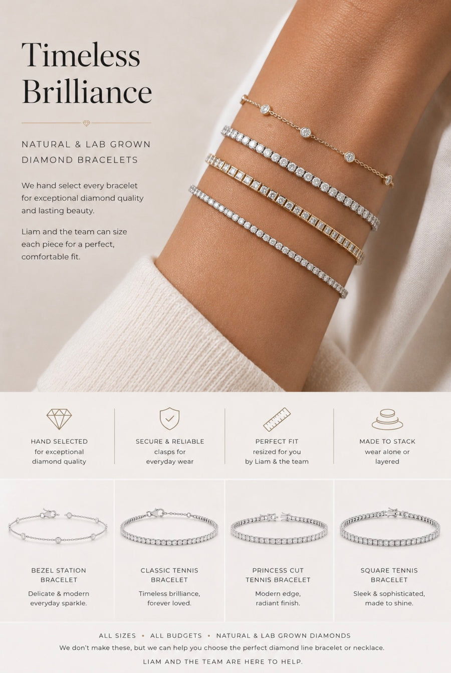 18ct White Gold And Diamond Tennis Bracelet Claw Setting
