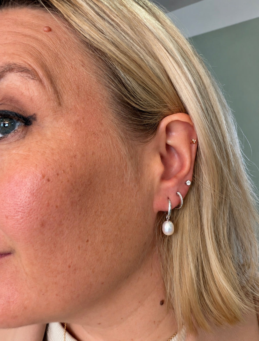 8mm White Teardrop Freshwater Pearl Earrings in 9ct White Gold