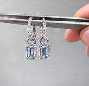Blue Aquamarine charms on Huggie Earrings