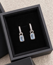 Blue Aquamarine charms on Huggie Earrings