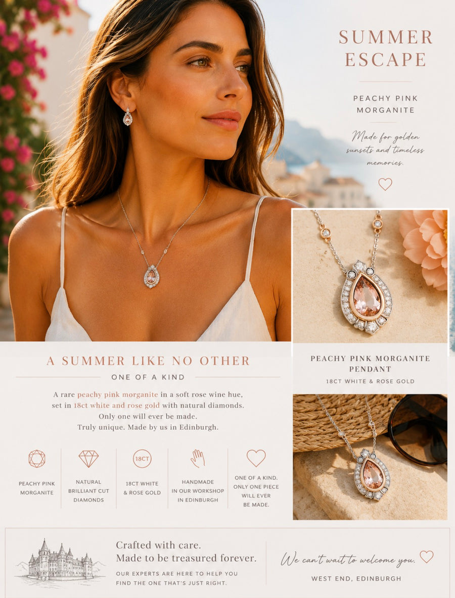 18ct White Gold 18ct Rose Gold, Morganite And Diamond Pendant