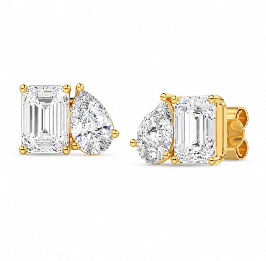 18ct Yellow Gold Lab Grown Diamond Emerald & Pear Cut Studs