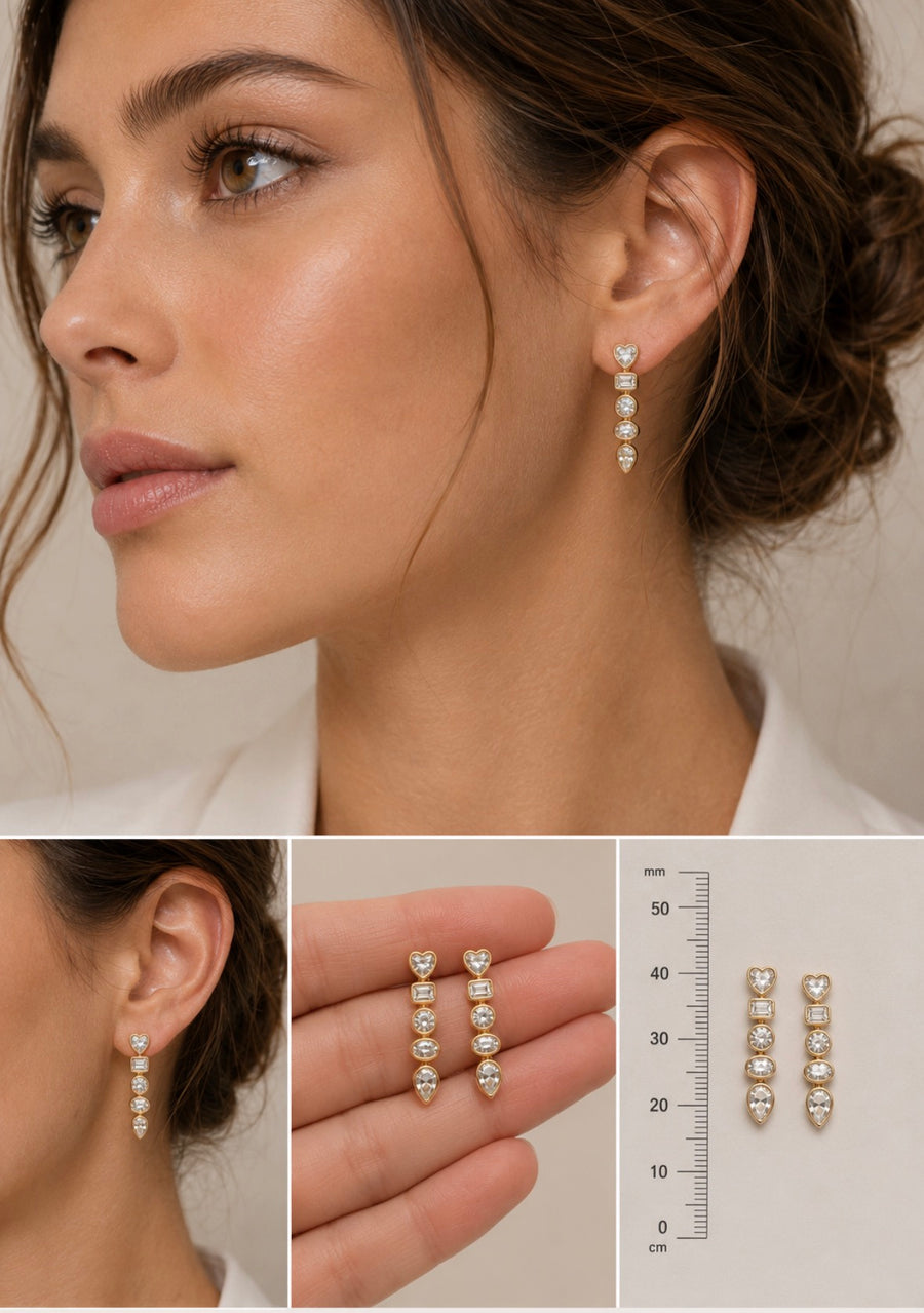 9ct Yellow Gold and Lb Grown Diamond Drop Earrings