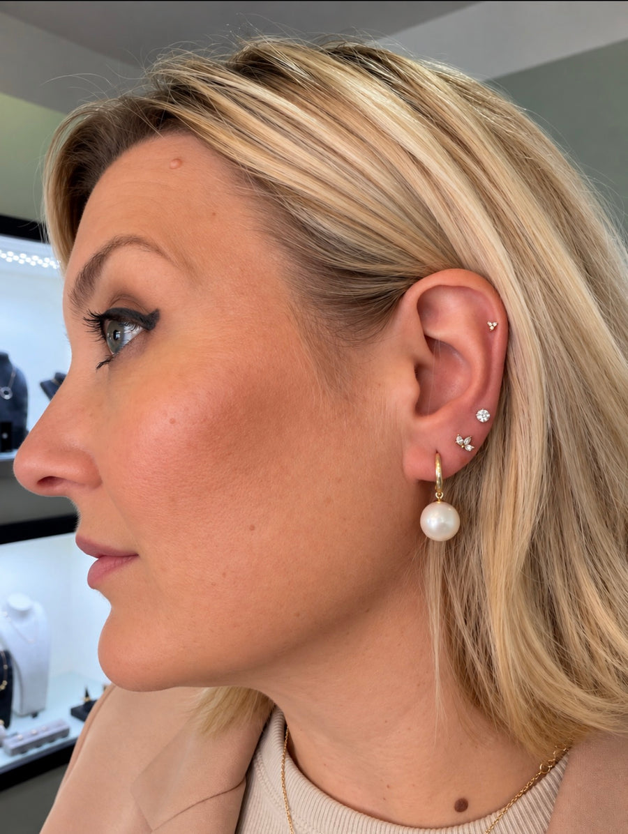 White Baroque Freshwater Pearl Drop Earrings in 9ct Yellow Gold