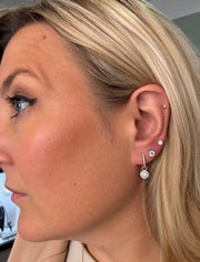 9ct White Gold Round Diamond Hoop Drop Earrings