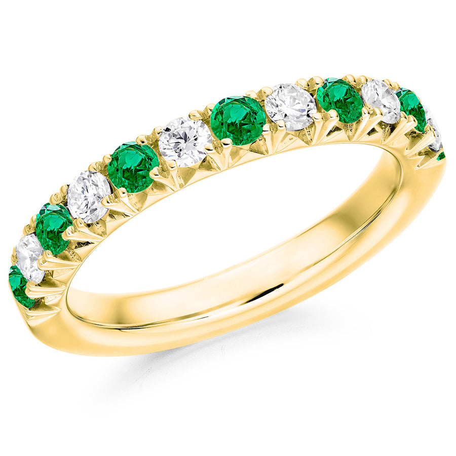 18ct Yellow Gold, Emerald & Diamond French Cut Eternity Ring