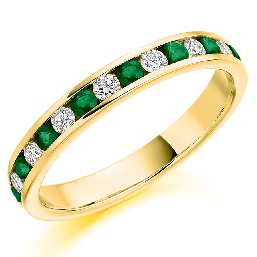 18ct Yellow Gold Emerald & Diamond Channel Set Eternity Ring