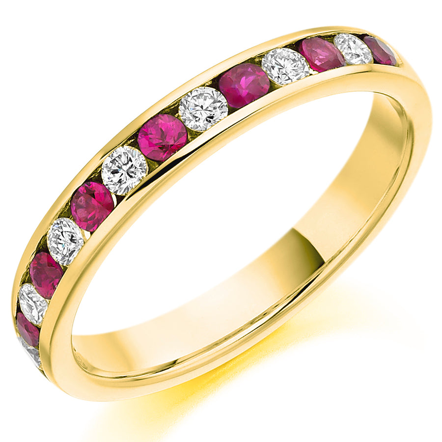 18ct Yellow Gold Ruby and Diamond Channel Set Ring