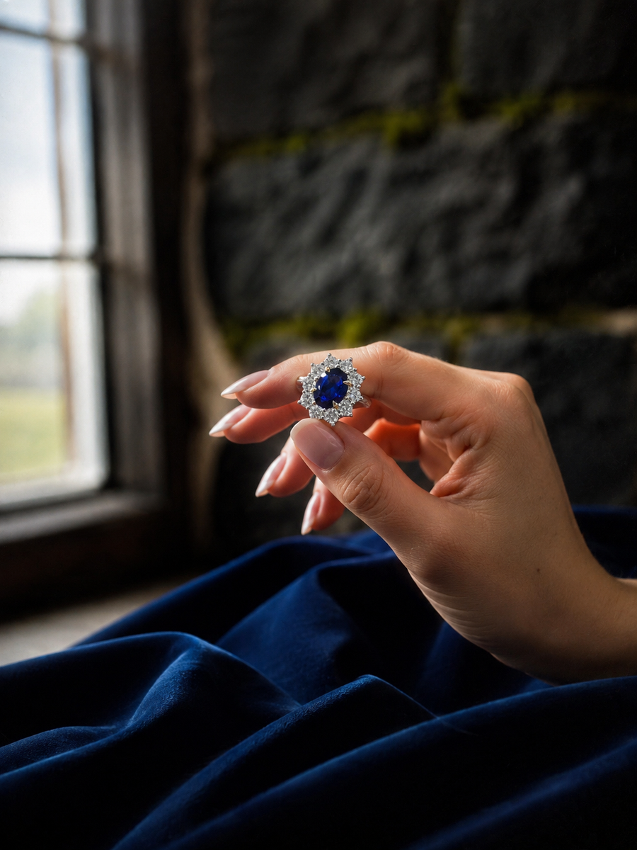 Platinum, Sapphire & Diamond Cluster Halo Ring