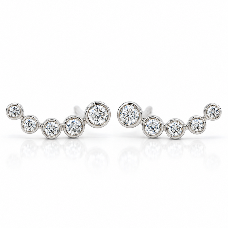 9ct White Gold Natural Diamond Crawler Earrings