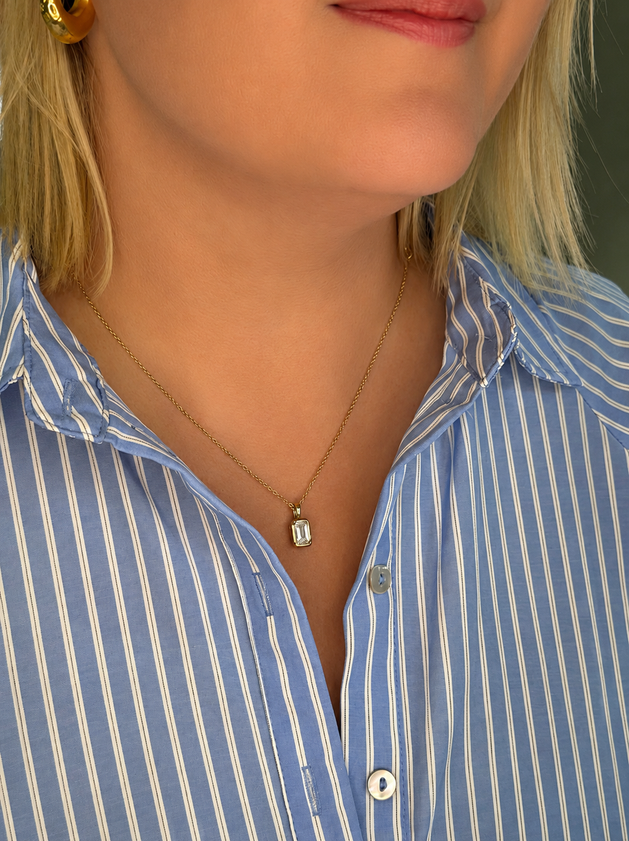 18ct Yellow Gold Lab Grown Diamond Emerald Cut Bezel Pendant