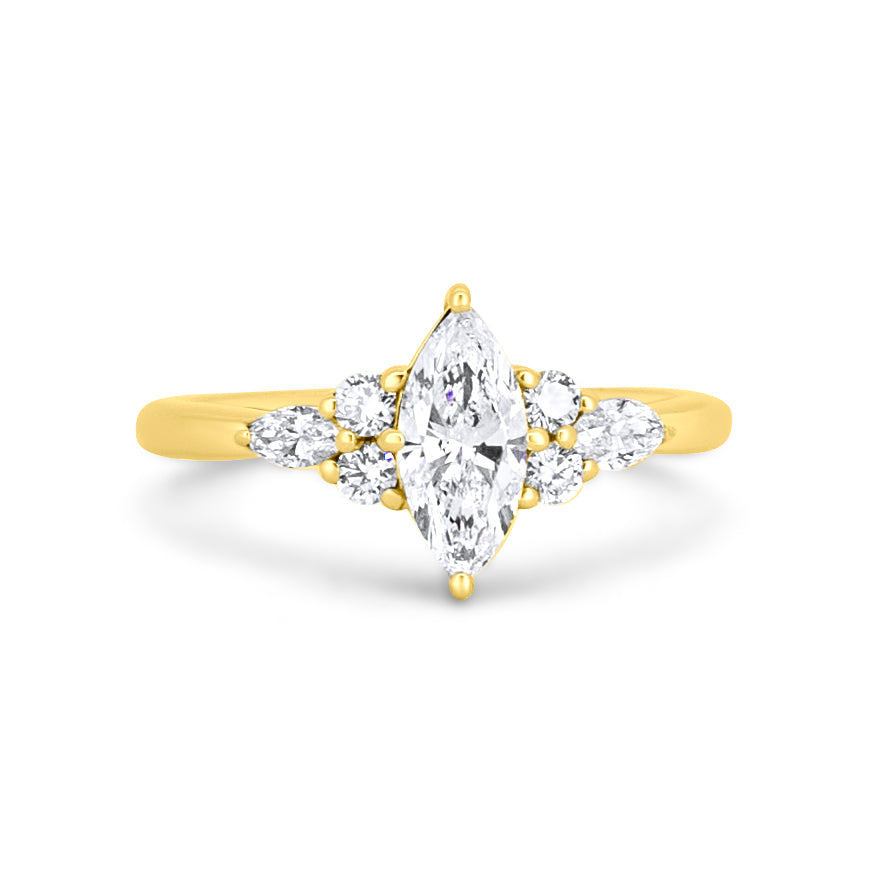 Yellow Gold Marquise Trefoil Engagement Ring