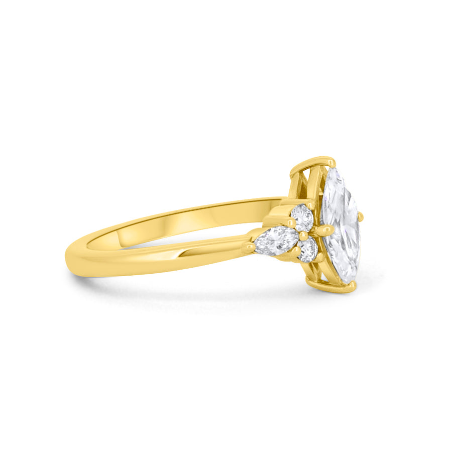 Yellow Gold Marquise Trefoil Engagement Ring