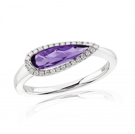 9ct White Gold Amethyst And Diamond Ring