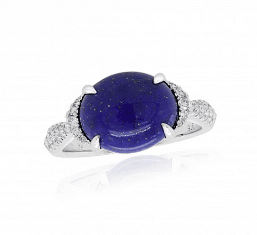 9ct White Gold Lapis And Diamond Ring