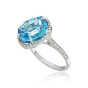 9ct White Gold Swiss Blue Topaz & Diamond Ring