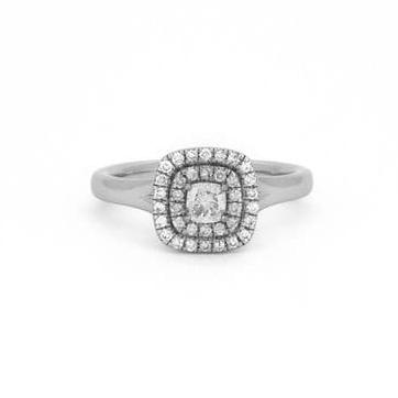 Platinum Double Halo Cushion Cut Diamond Engagement Ring