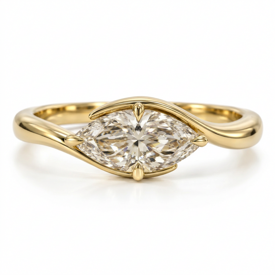 East-West Champagne Marquise Diamond Engagement Ring