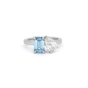 Platinum Blue Emerald Cut & Pear Cut 'Toi Et Moi' Ring