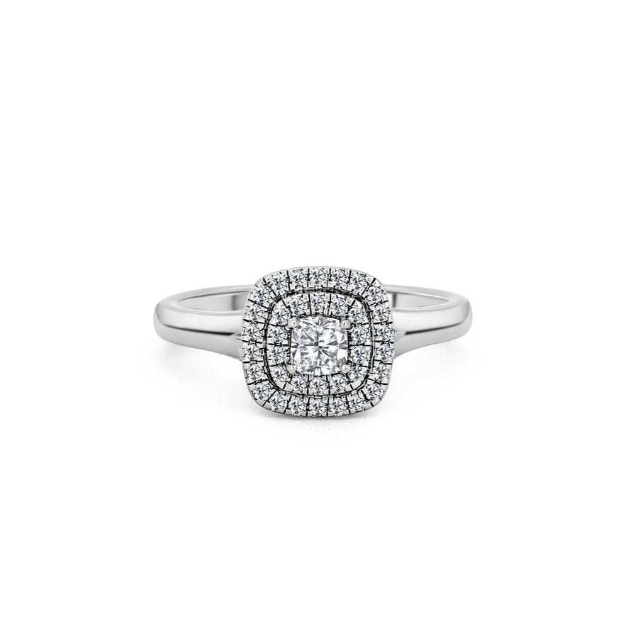 Platinum Double Halo Cushion Cut Diamond Engagement Ring