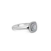 Platinum Double Halo Cushion Cut Diamond Engagement Ring