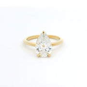 18ct Yellow Gold Pear Cut Lab Grown Diamond Solitaire With Hidden Halo And Talon Claws Engagement Ring