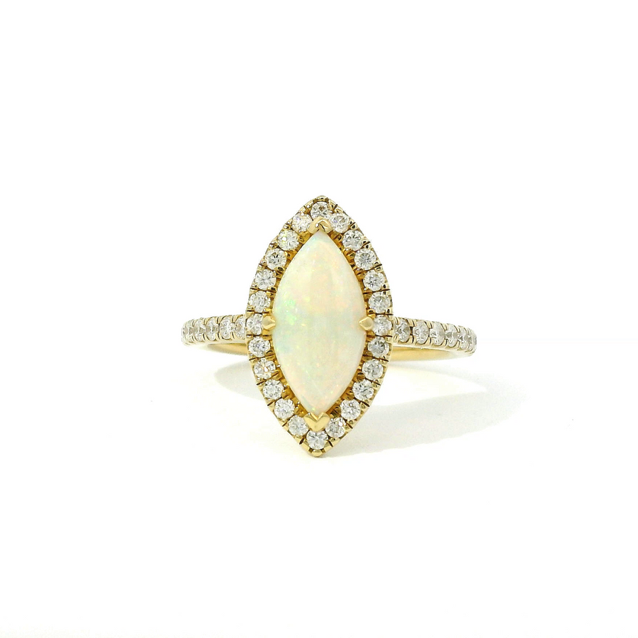 18ct Yellow Gold, Opal And Diamond Ring