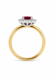 18ct Yellow Gold Ruby & Diamond Halo Cluster Ring