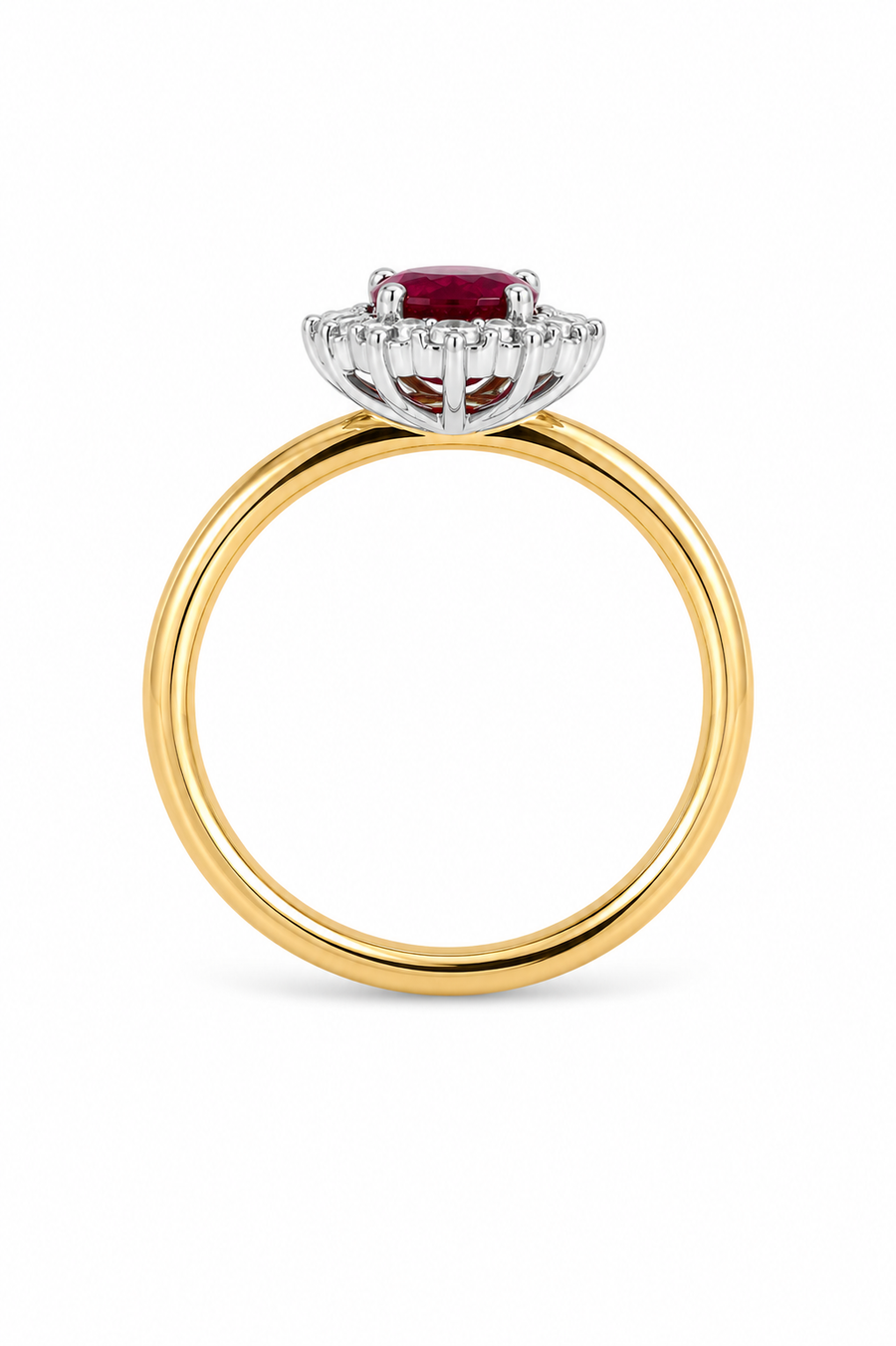 18ct Yellow Gold Ruby & Diamond Halo Cluster Ring