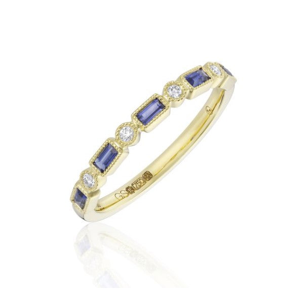 18ct Yellow Gold Baguette  Sapphire & Diamond ring