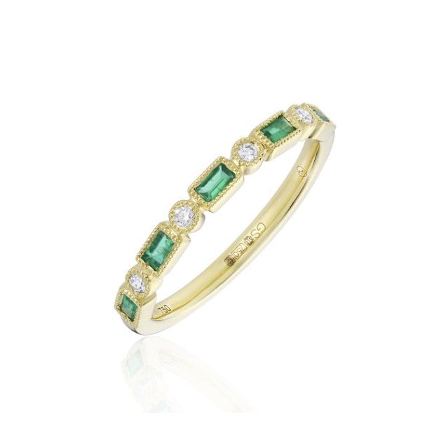 18ct Yellow Gold Baguette Emerald & Diamond Ring